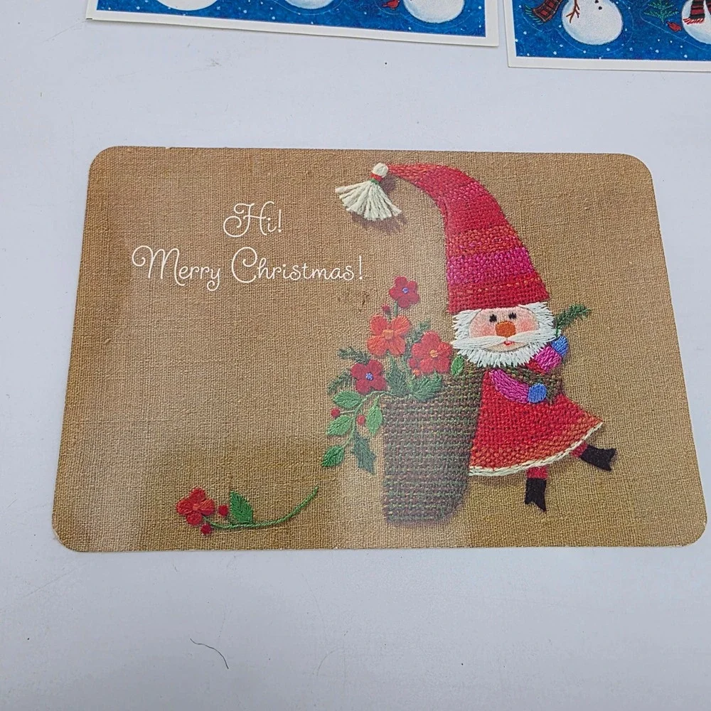 Vintage Hallmark Christmas Stickers Envelopes Postcard Lot Gnomes Mice Snowmen